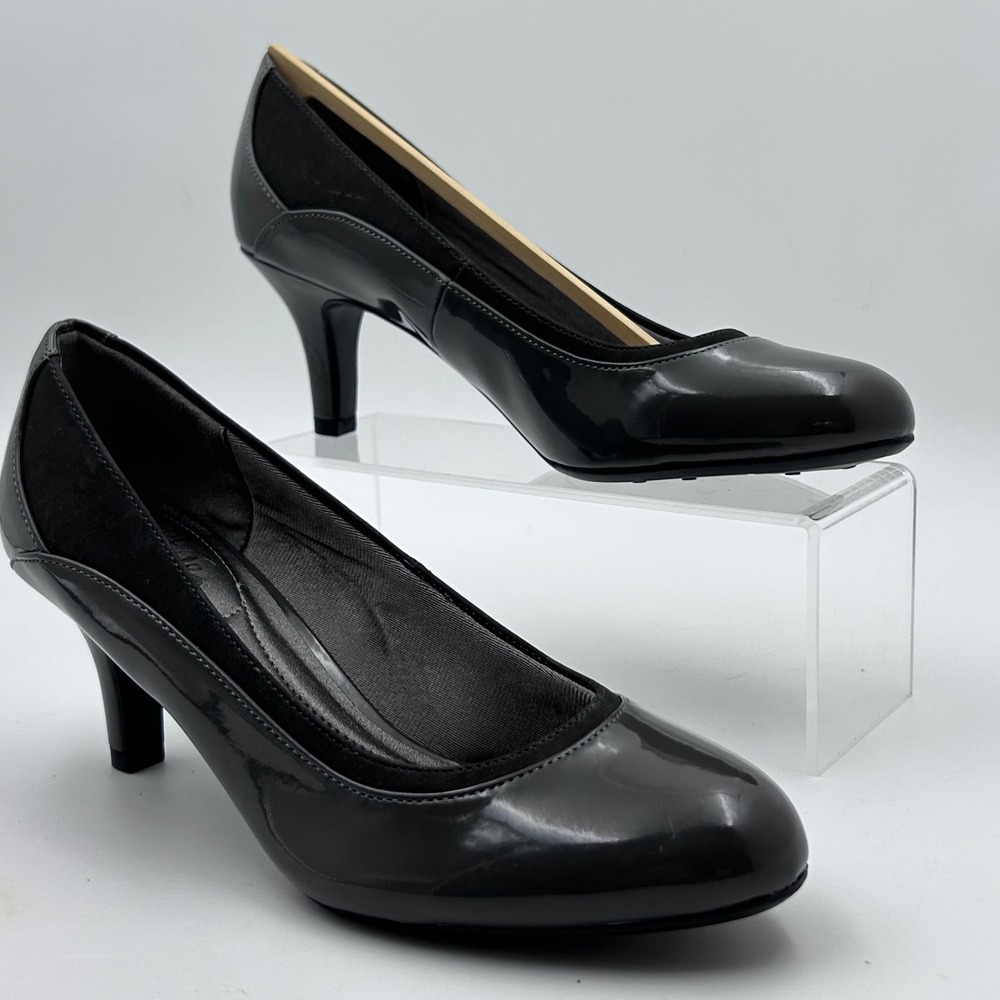 LifeStride Pasha‎ Pumps Women 8M Gray Patent Kitten Heel Soft System Office Core